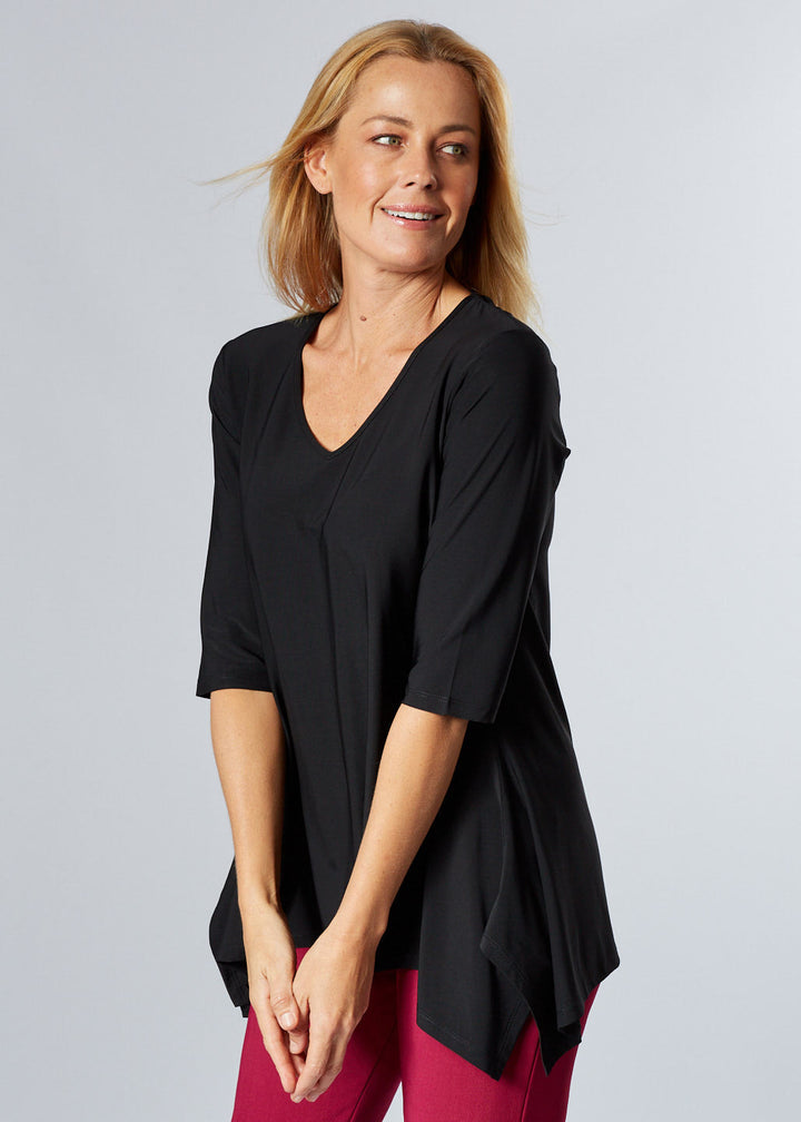 ANDREA VEE NECK JERSEY MID SLV- Black - 26355