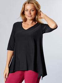 ANDREA VEE NECK JERSEY MID SLV- Black - 26355