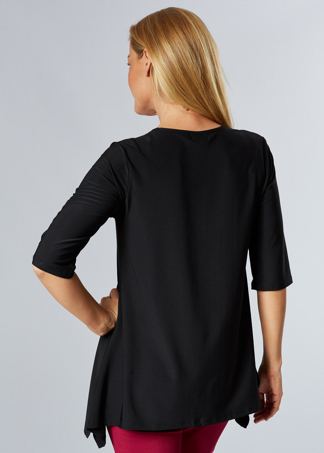 ANDREA VEE NECK JERSEY MID SLV- Black - 26355