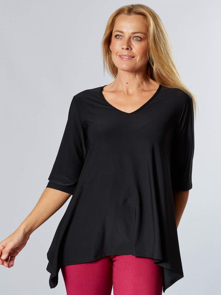 ANDREA VEE NECK JERSEY MID SLV- Black - 26355