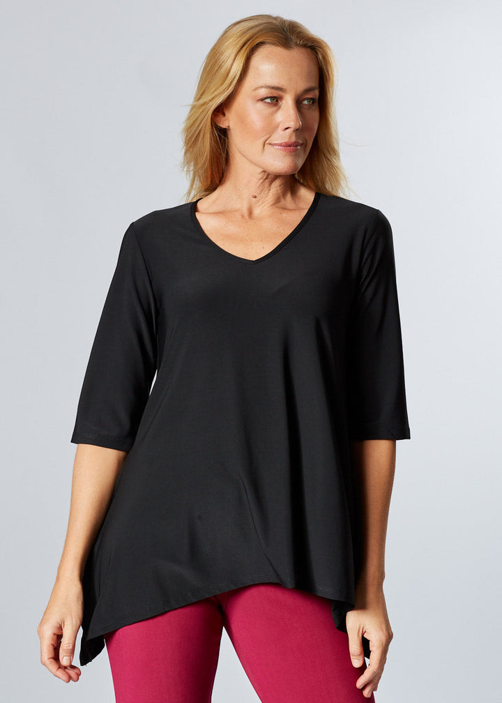ANDREA VEE NECK JERSEY MID SLV- Black - 26355