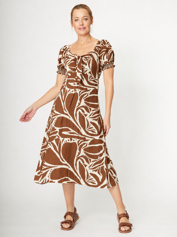 Puff Sleeve Border Dress- Safari - 31977 - 