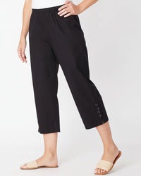 Split Leg Linen 3/4 Pant- Black - 31595