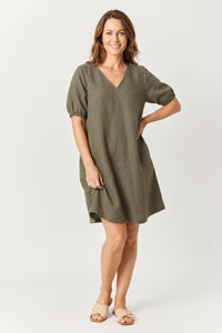 Core Linen V Shift Dress - Moss - 32685