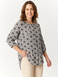 Print Rayon Shirt - White/Black - 32592