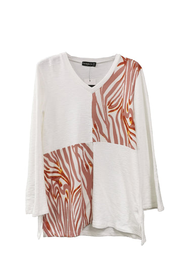 Textured Splice Print Top - Pink/Ivory - 30971 - Cordelia St