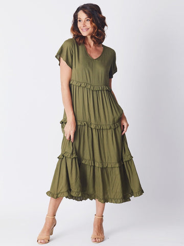 Ruffle Tier Dress - Khaki 26527-S - Spring/Summer