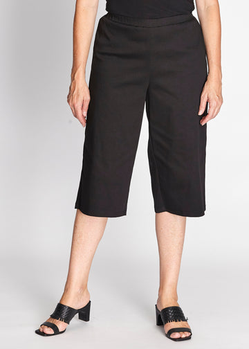 COTTON SATEEN YOKE SHORT - BLACK 24128-S - Spring/Summer