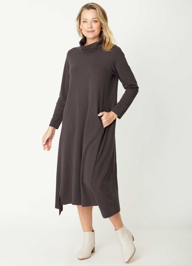 Margie Cowl Pocket Dress - Mocha - 30000