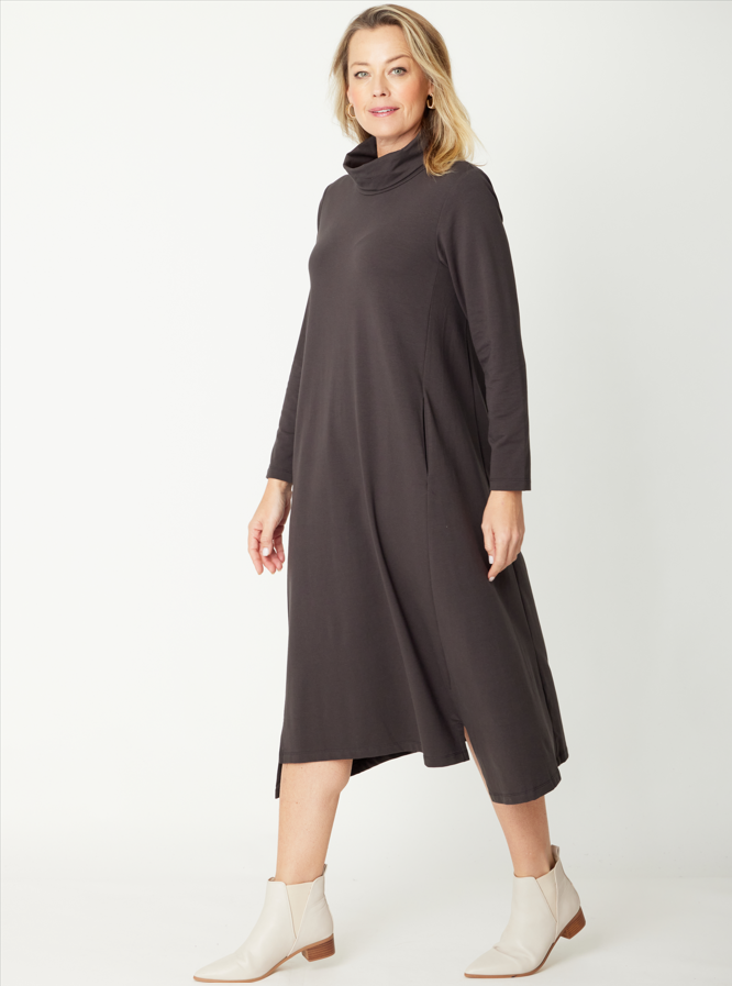 Margie Cowl Pocket Dress - Mocha - 30000
