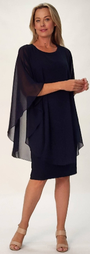 Chiffon Overlay Dress - Navy - 31704