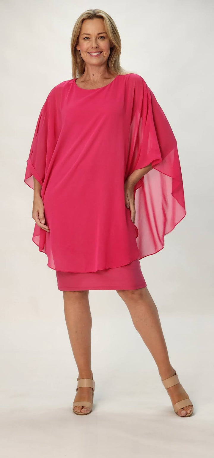 Chiffon Overlay Dress - Fushia - 31704