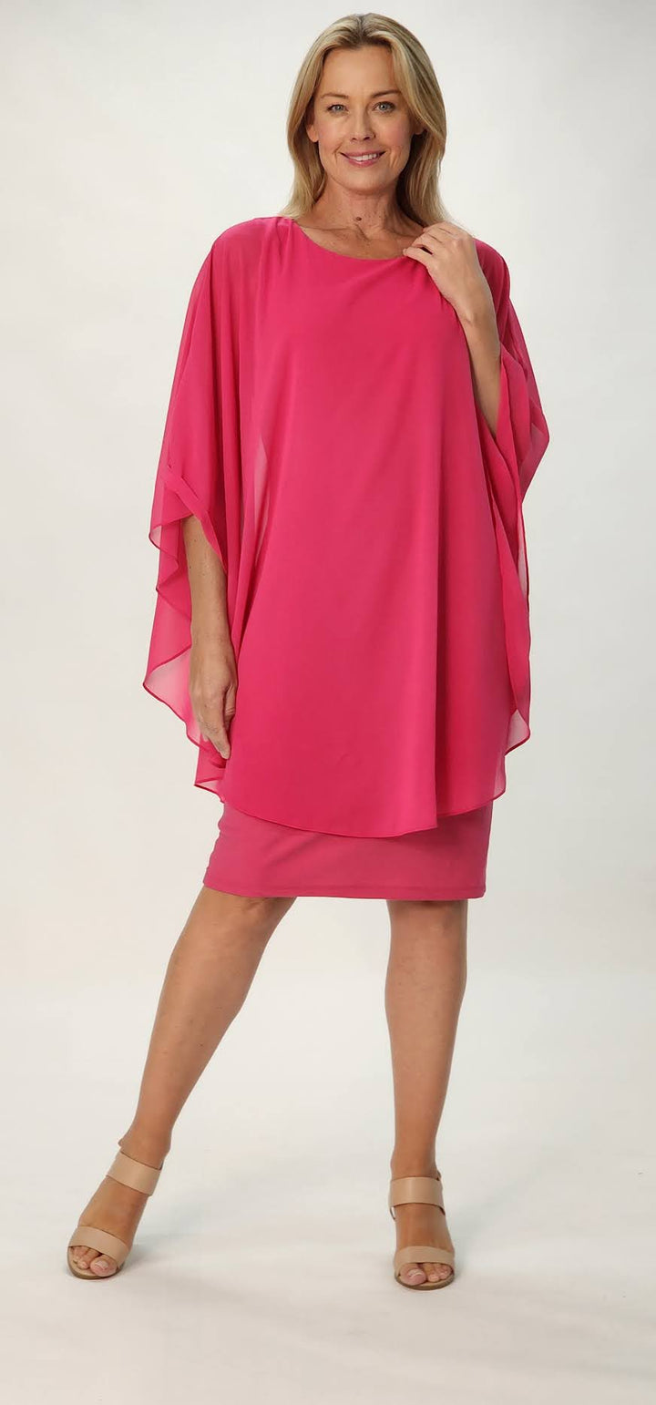 Chiffon Overlay Dress - Fushia - 31704