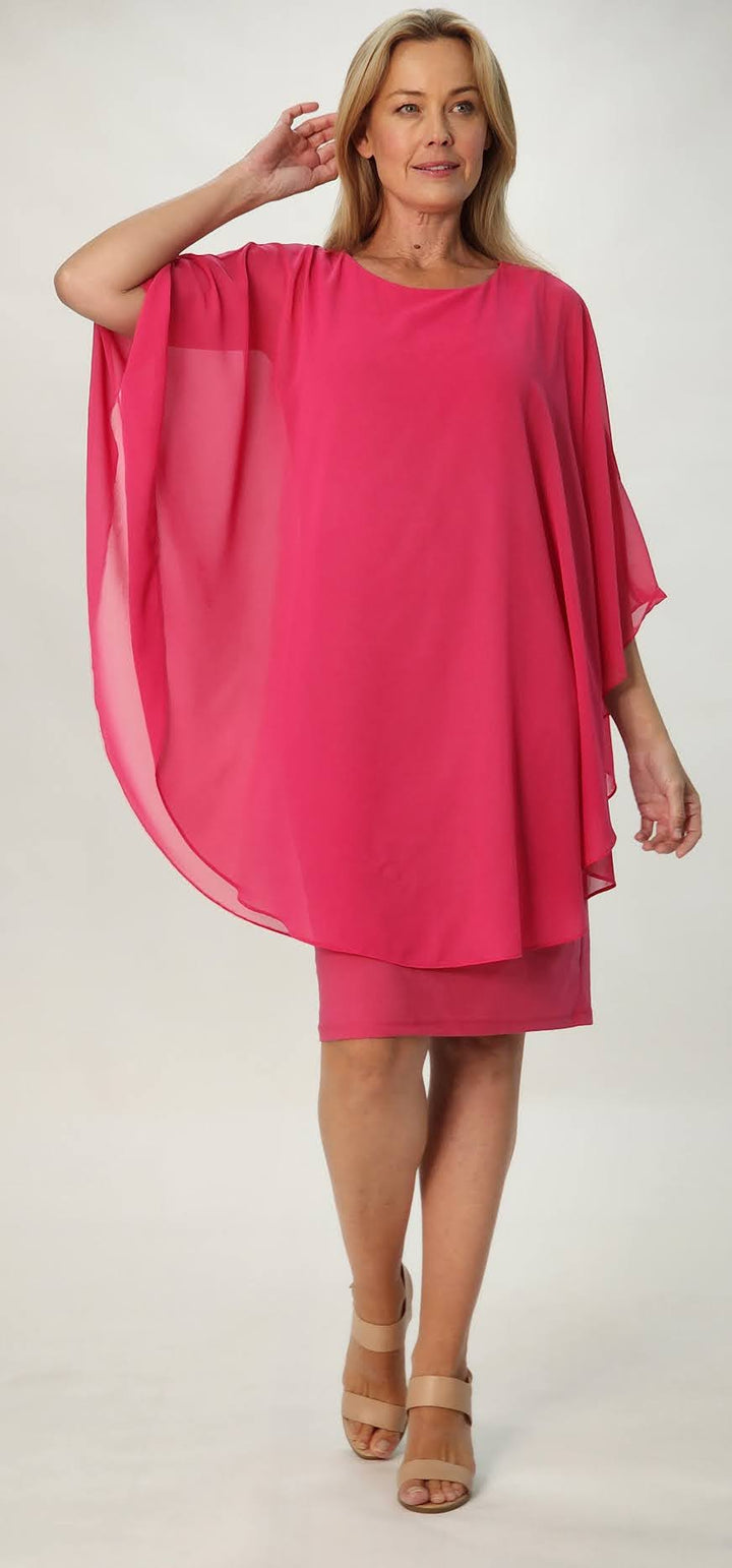 Chiffon Overlay Dress - Fushia - 31704