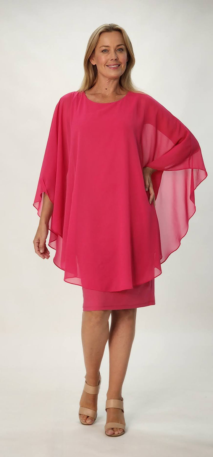 Chiffon Overlay Dress - Fushia - 31704