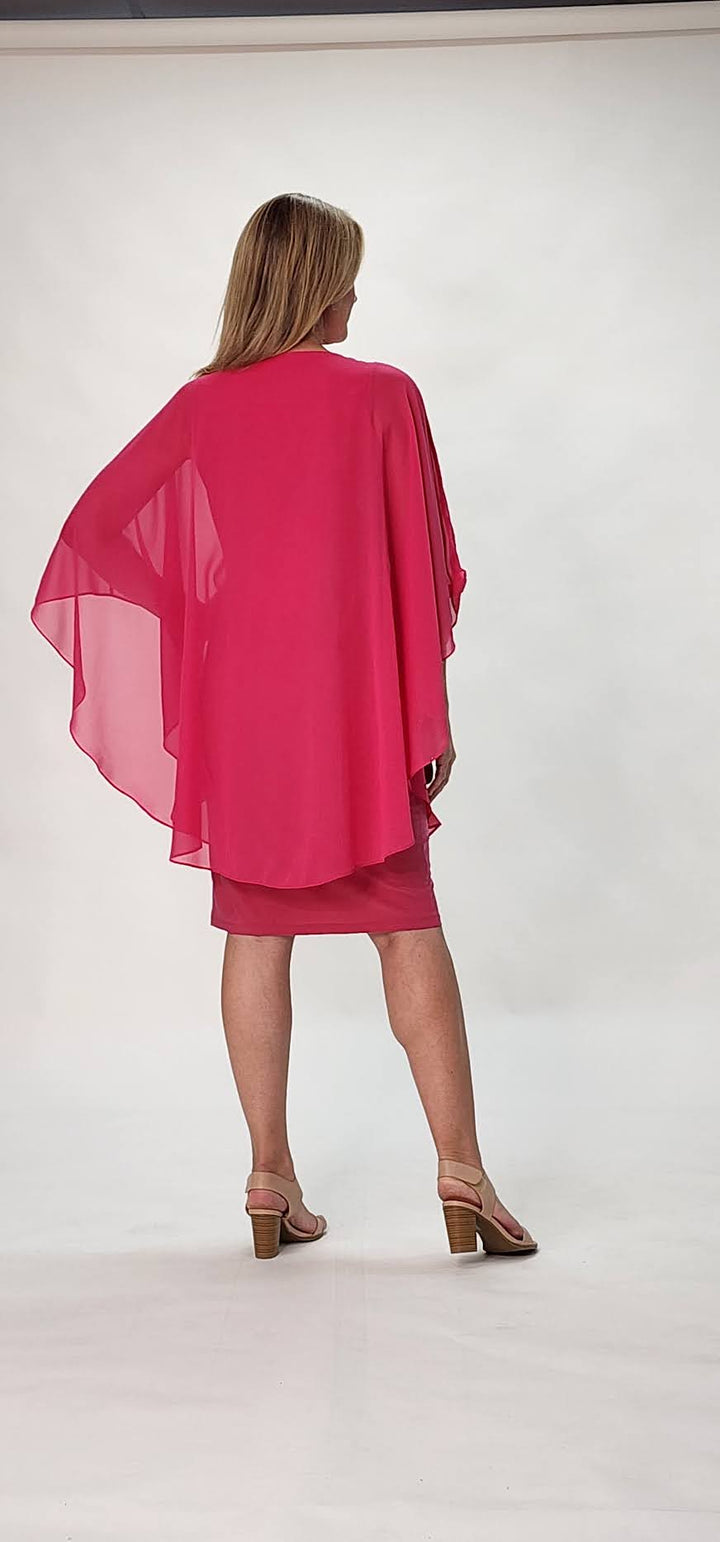 Chiffon Overlay Dress - Fushia - 31704