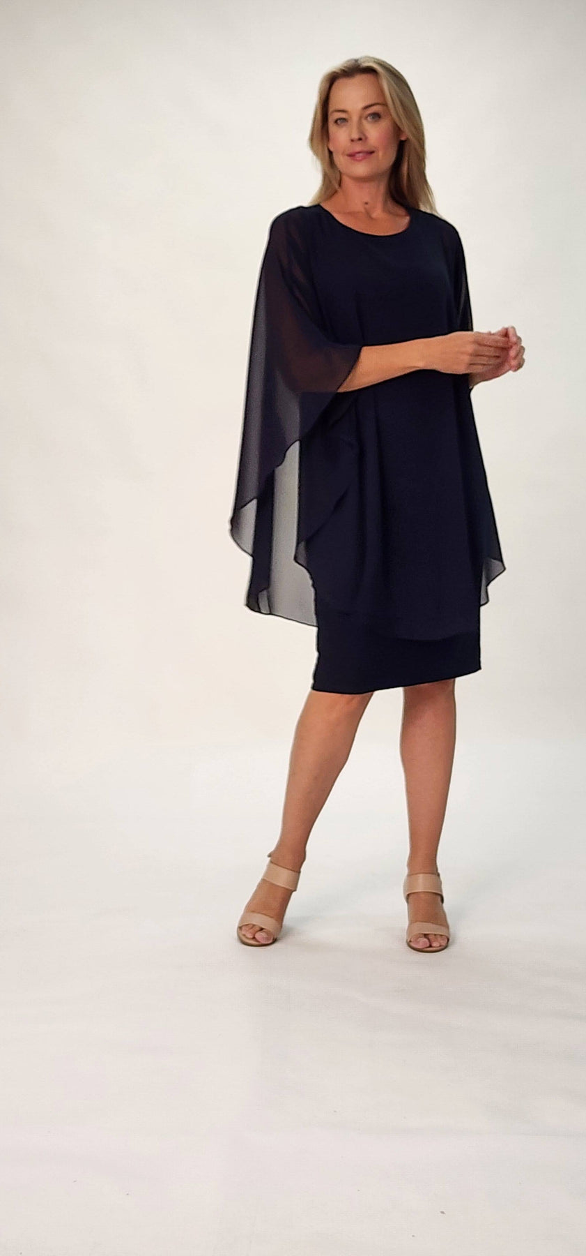 Chiffon Overlay Dress - Navy