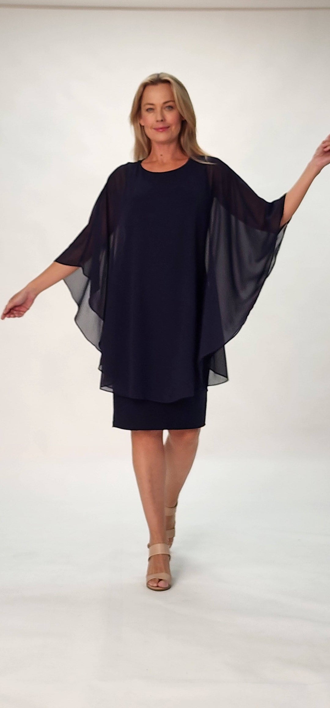 Chiffon Overlay Dress - Navy - 31704