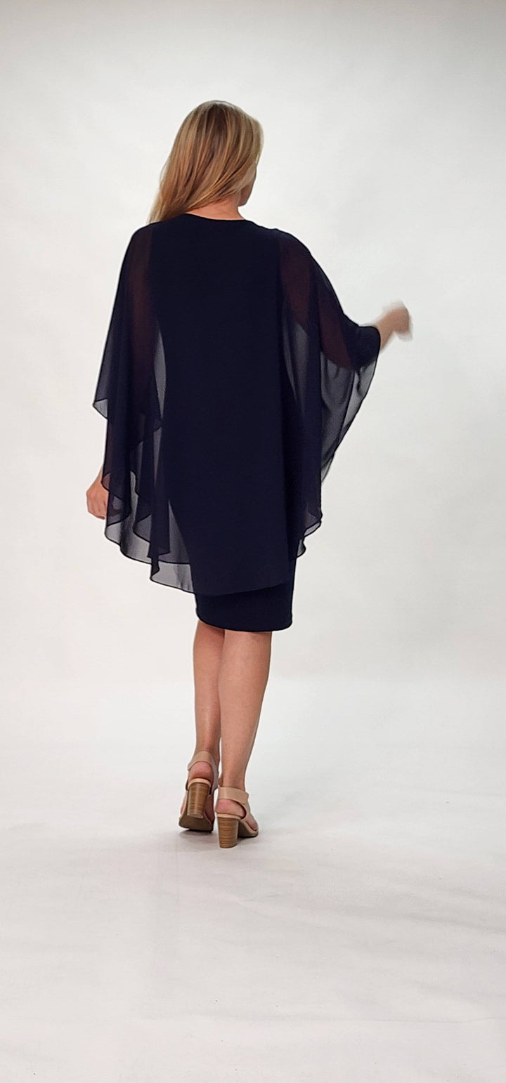 Chiffon Overlay Dress - Navy - 31704