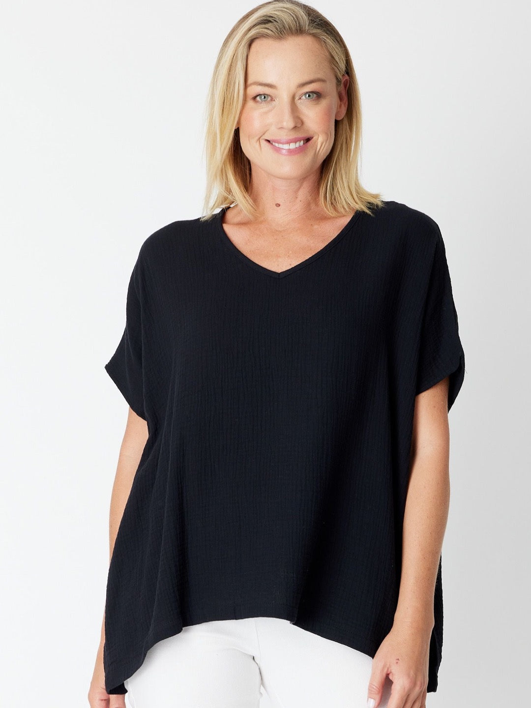 Bubble Cotton Kimono Top - BLACK - 29381