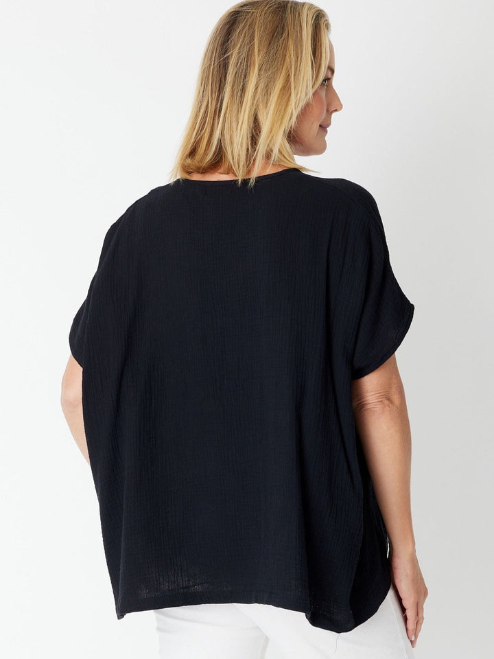 Bubble Cotton Kimono Top - BLACK - 29381