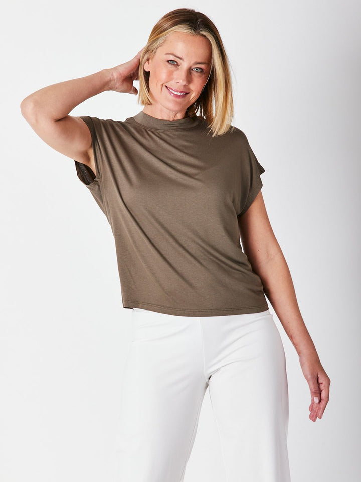 Cap Under Jacket Top-  Khaki -  25892