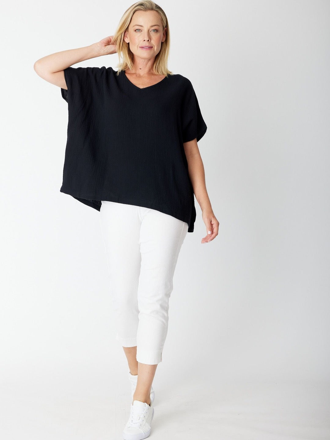 Bubble Cotton Kimono Top - BLACK - 29381