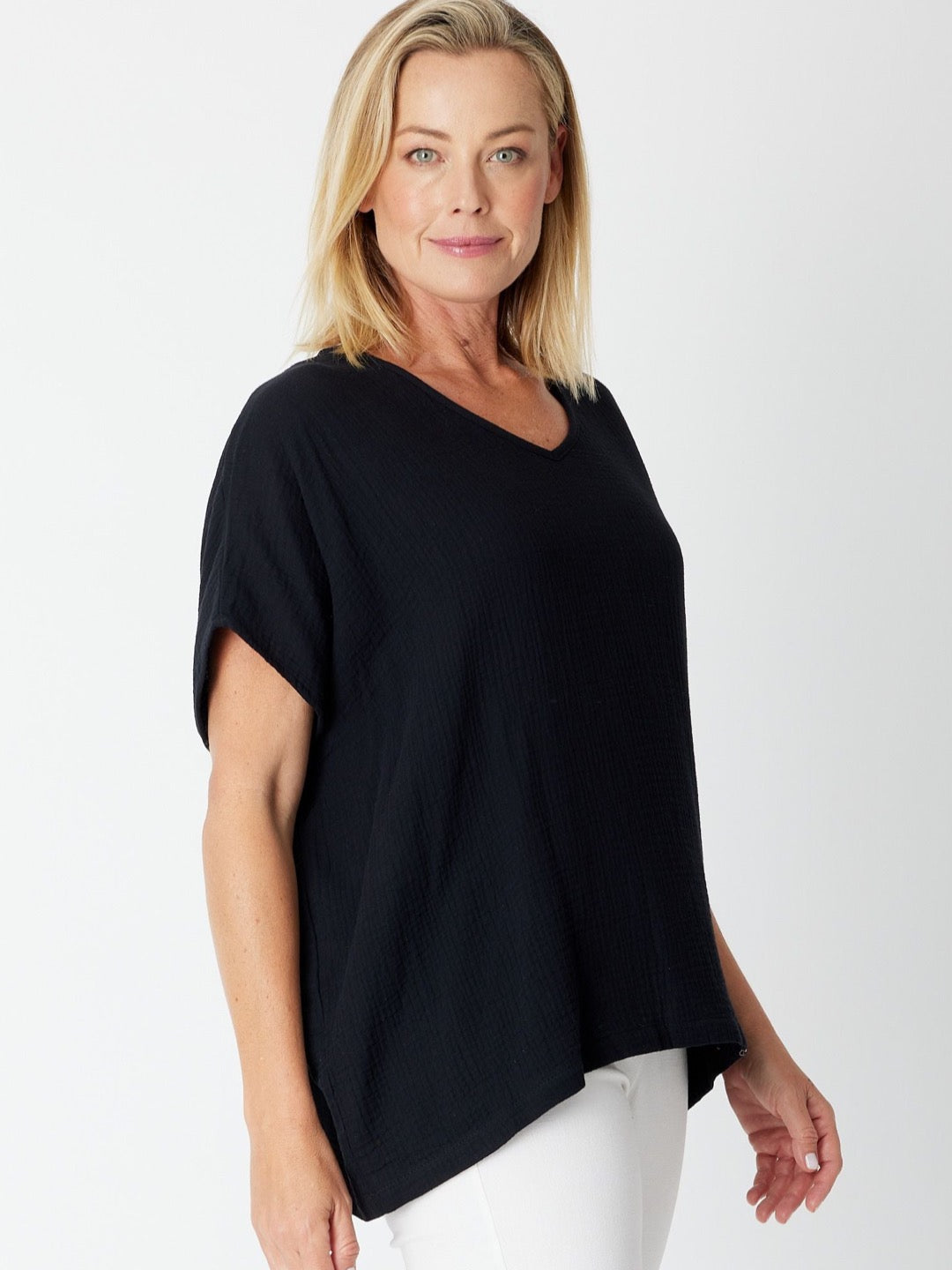 Bubble Cotton Kimono Top - BLACK - 29381