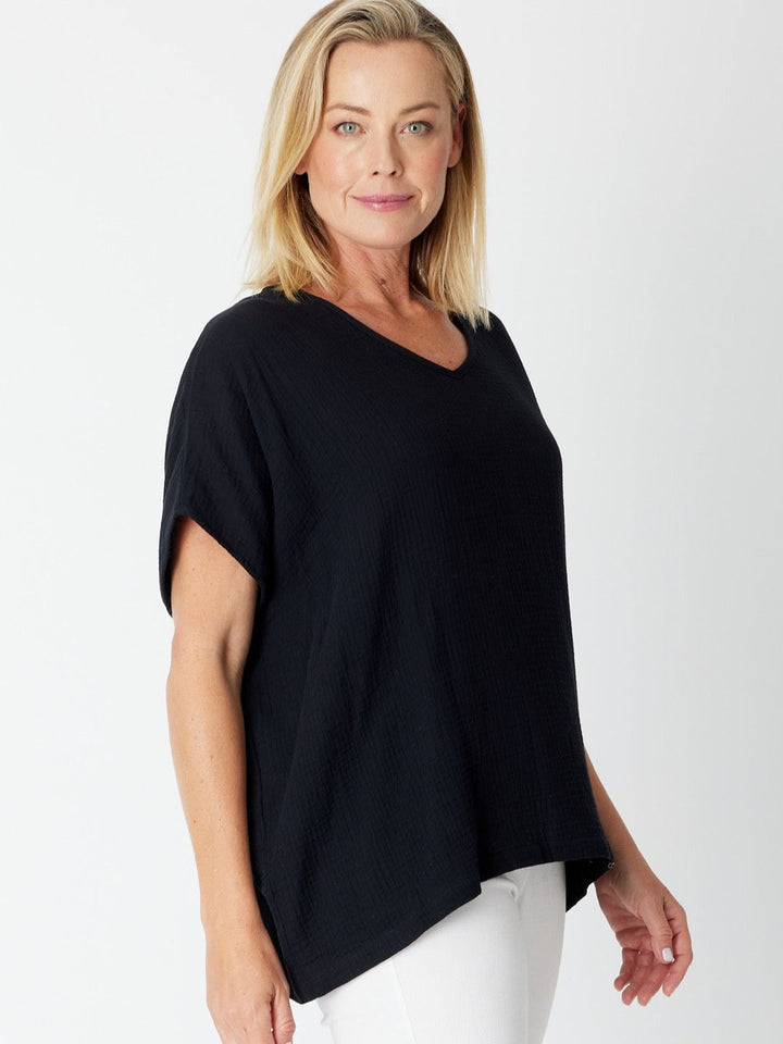 Bubble Cotton Kimono Top - BLACK - 29381